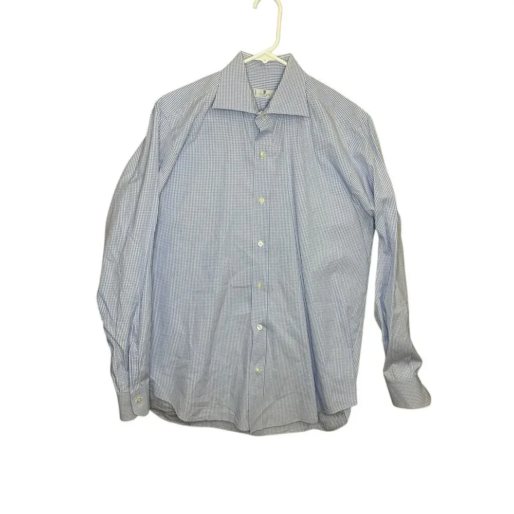 Tincati Milano Button Down Long Sleeve Shirt Size 16 1/2 42 Blue Bundle casual - Picture 12 of 16